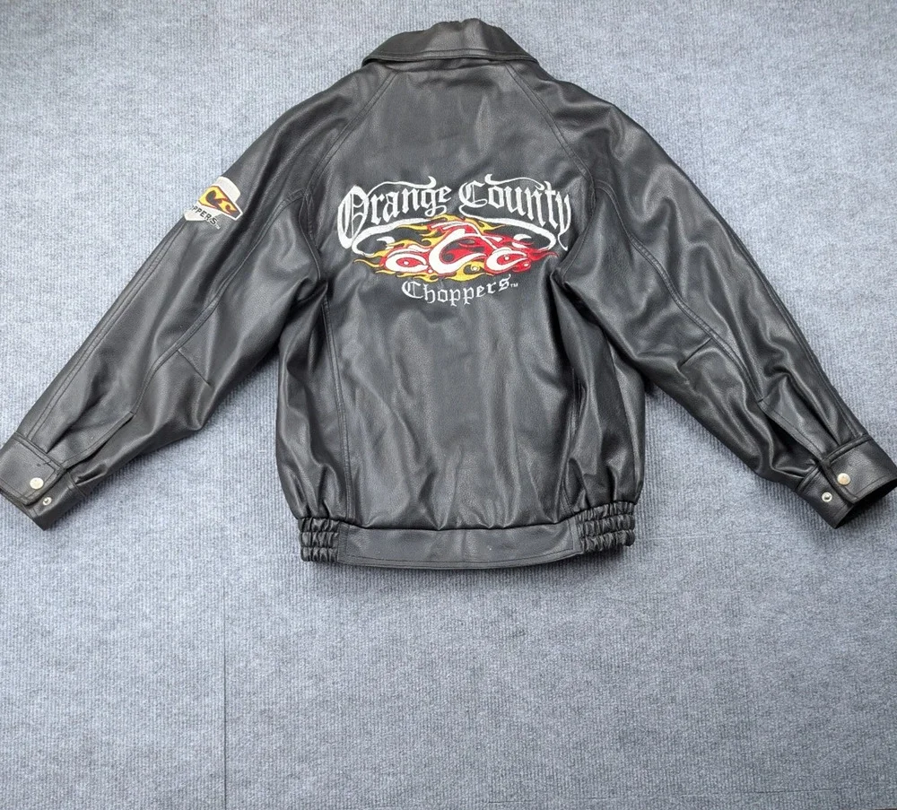 Vintage Orange County Choppers Bomber Jacket Kids 10 12 Faux Leather Y2K Biker